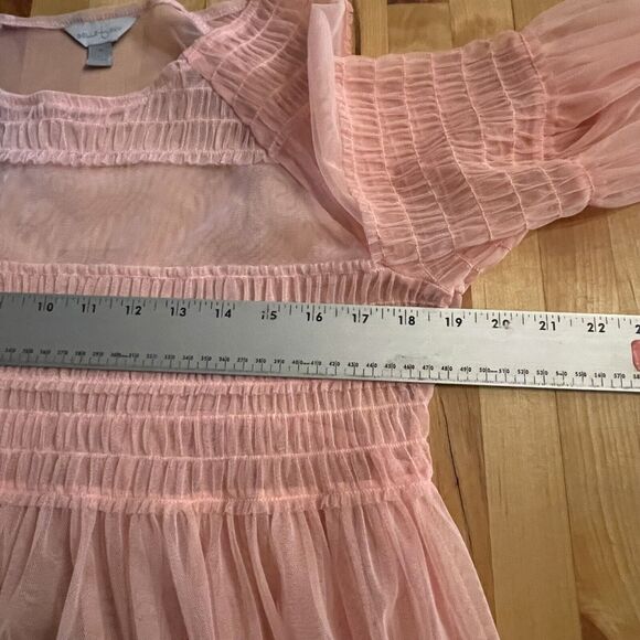 Belle & Sky Top Womens Size Small Sheer Mesh Flare Sleeve‎ Pullover Peach Pink - Picture 9 of 11